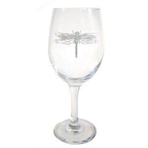 Dragonfly Wine Glass, Engraved  18 oz Stemware